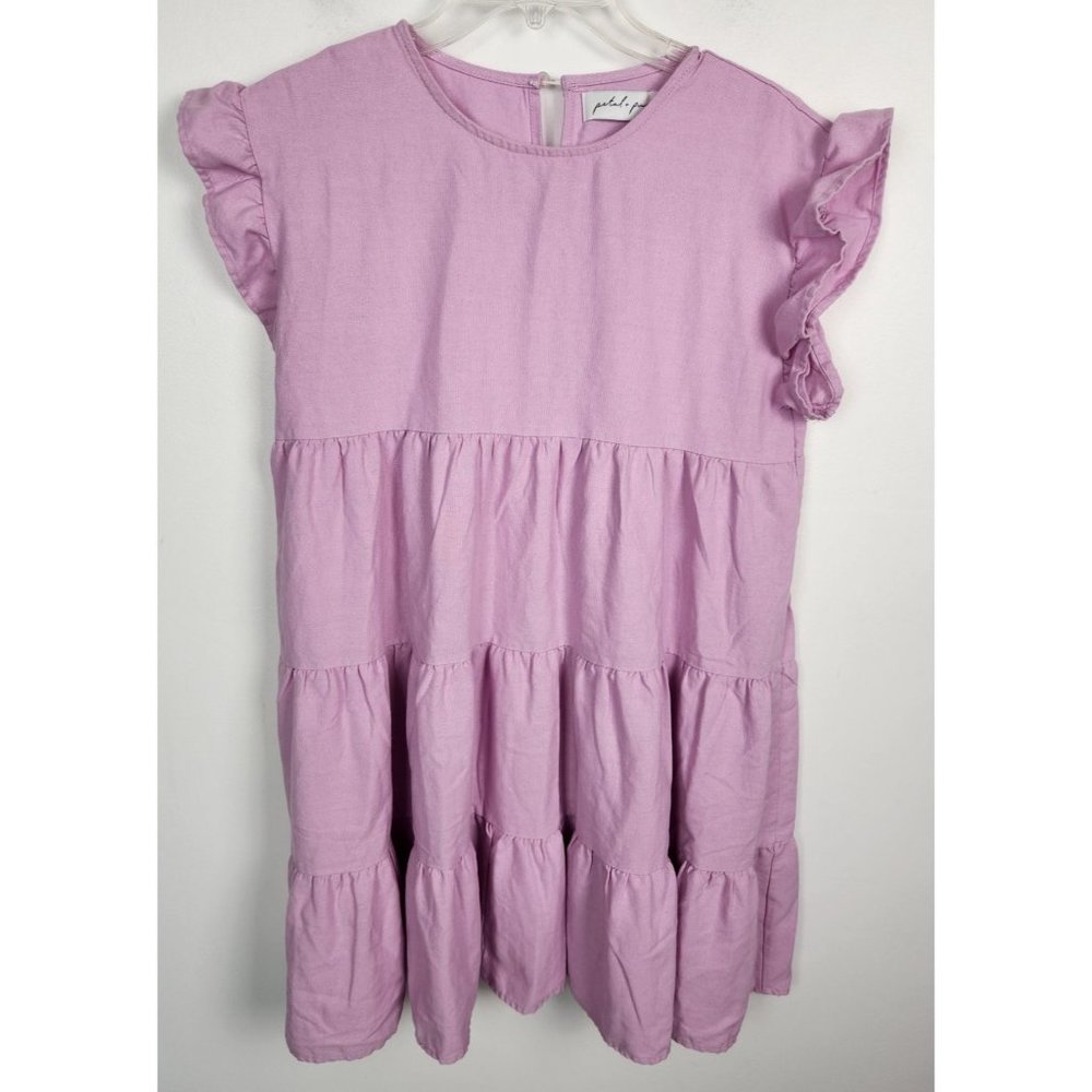 Petal + Pup Women's Sz. 8 Pinky Purple Linen Blend Short Tiered Dress